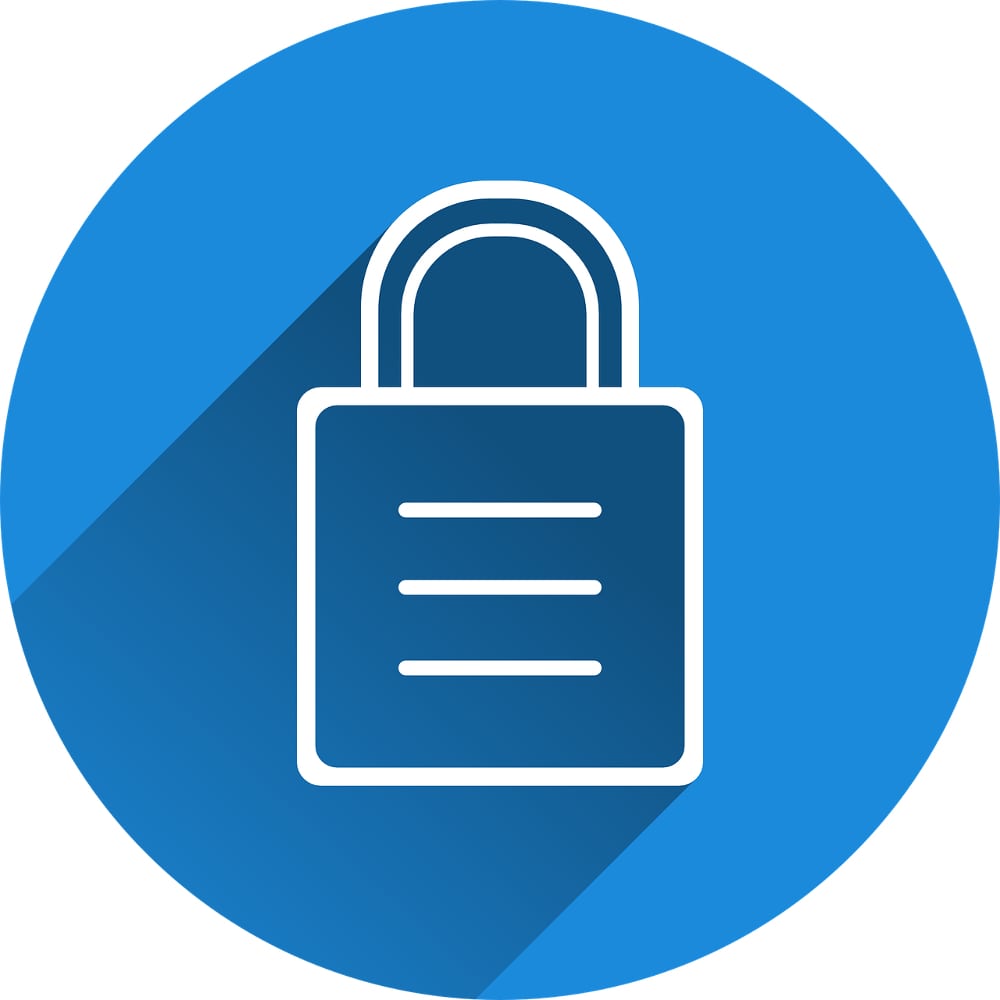 White padlock on blue circular background